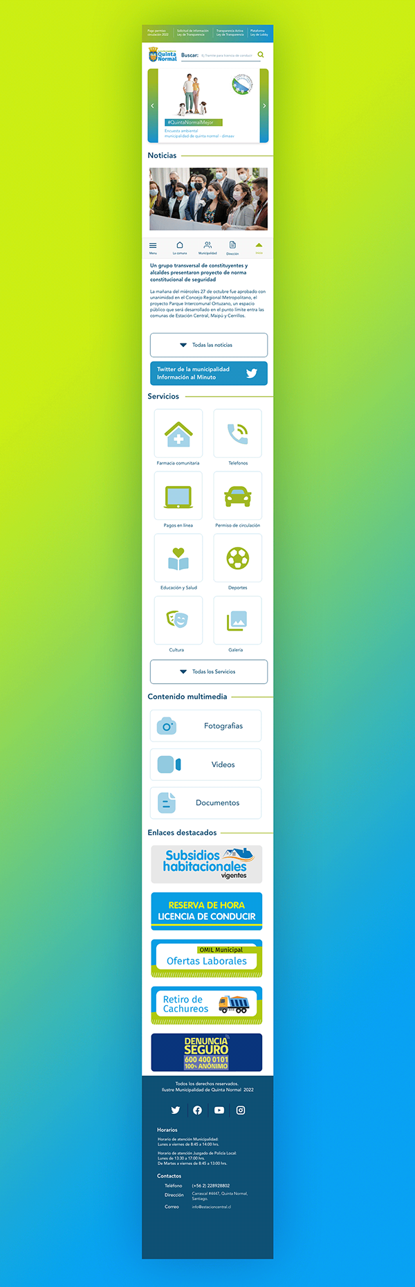 Quinta Normal mobile municipal portal screen
